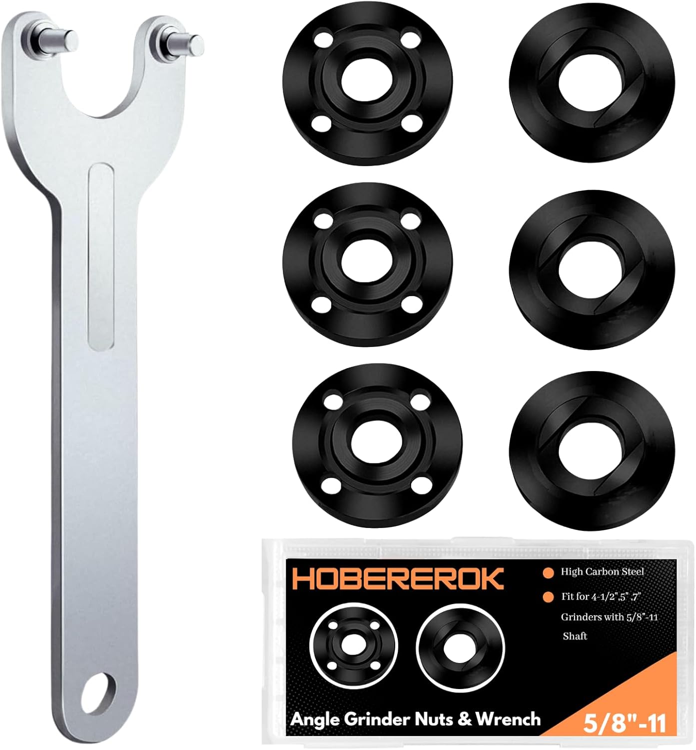 Universal Angle Grinder Accessory Kit - 7PCS Nut Removal Tool for Dewalt Milwaukee Makita 1 7PCS Angle Grinder Nut & Wrench Kit – 5/8-11 Thread Compatible with Dewalt, Milwaukee, Makita, Ryobi & Bosch 4.5"/5"/7" Grinders – Nut Removal & Wheel/Disc Replacement Tool