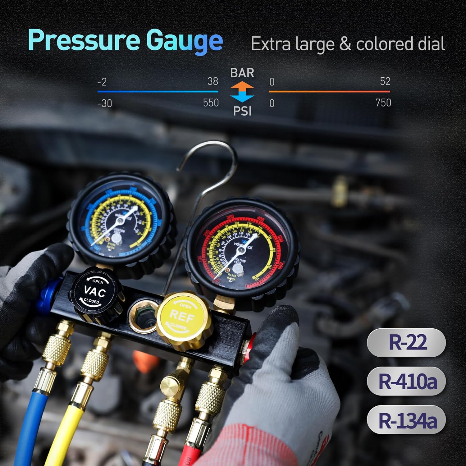 Professional AC Manifold Gauge Set for R410A R134A R22 HVAC Charging 4 Professional AC Manifold Gauge Set for R410A R134A R22 HVAC Charging - Image 4