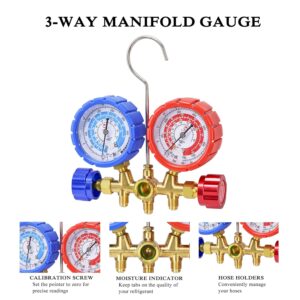 Professional HVAC Refrigerant Manifold Gauge Set for R410a R134a R22 AC Diagnostic Kit