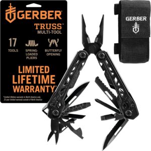 Gerber Gear Truss 17-in-1 Multitool with Pocket Knife and Needle Nose Pliers - Gifts for Men, Compact EDC Gear, Black with Standard Sheath