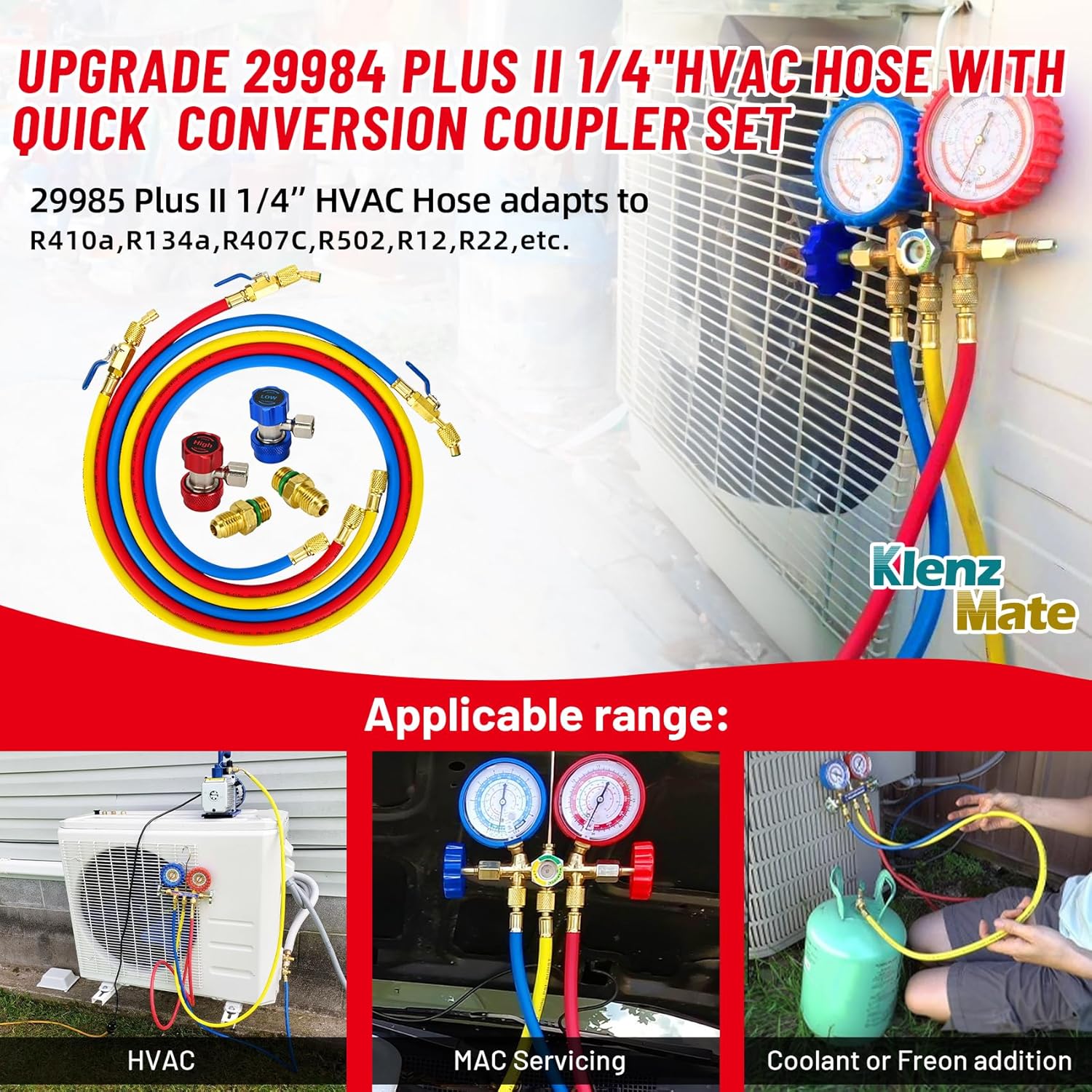 HVAC Refrigerant Charging Hose Set 48" 1/4" Quick Connect Coupler 800 PSI 7 HVAC Refrigerant Charging Hose Set 48" 1/4" Quick Connect Coupler 800 PSI - Image 7