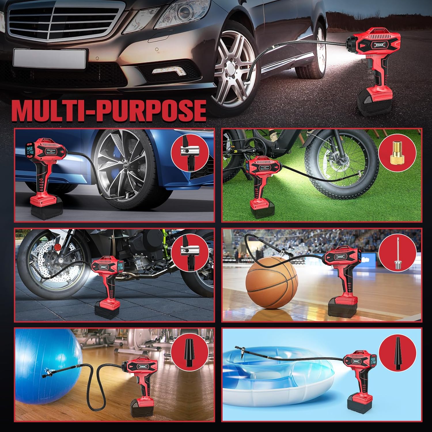 High-Power 160PSI Cordless Tire Inflator for Milwaukee 18V Battery - Portable Digital Air Compressor 4 High-Power 160PSI Cordless Tire Inflator for Milwaukee 18V Battery - Portable Digital Air Compressor - Image 4