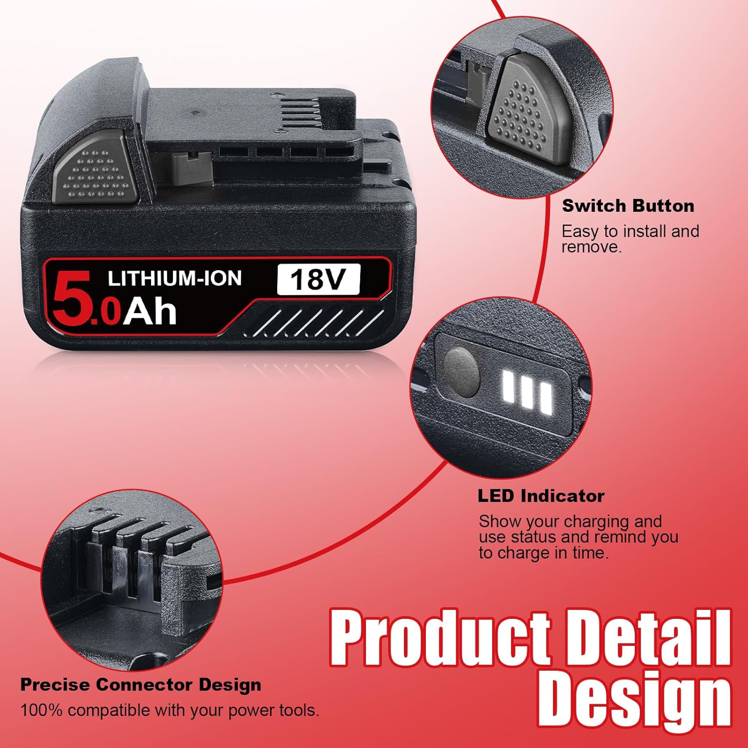 Milwaukee 18V 5.0Ah M18 Lithium-ion Battery Replacement 48-11-1850 3 Milwaukee 18V 5.0Ah M18 Lithium-ion Battery Replacement 48-11-1850 - Image 3