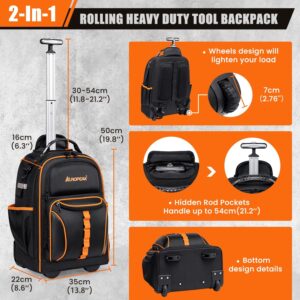 Ultimate Heavy Duty Rolling Tool Backpack | 63 Pockets | HVAC Electrician Gear