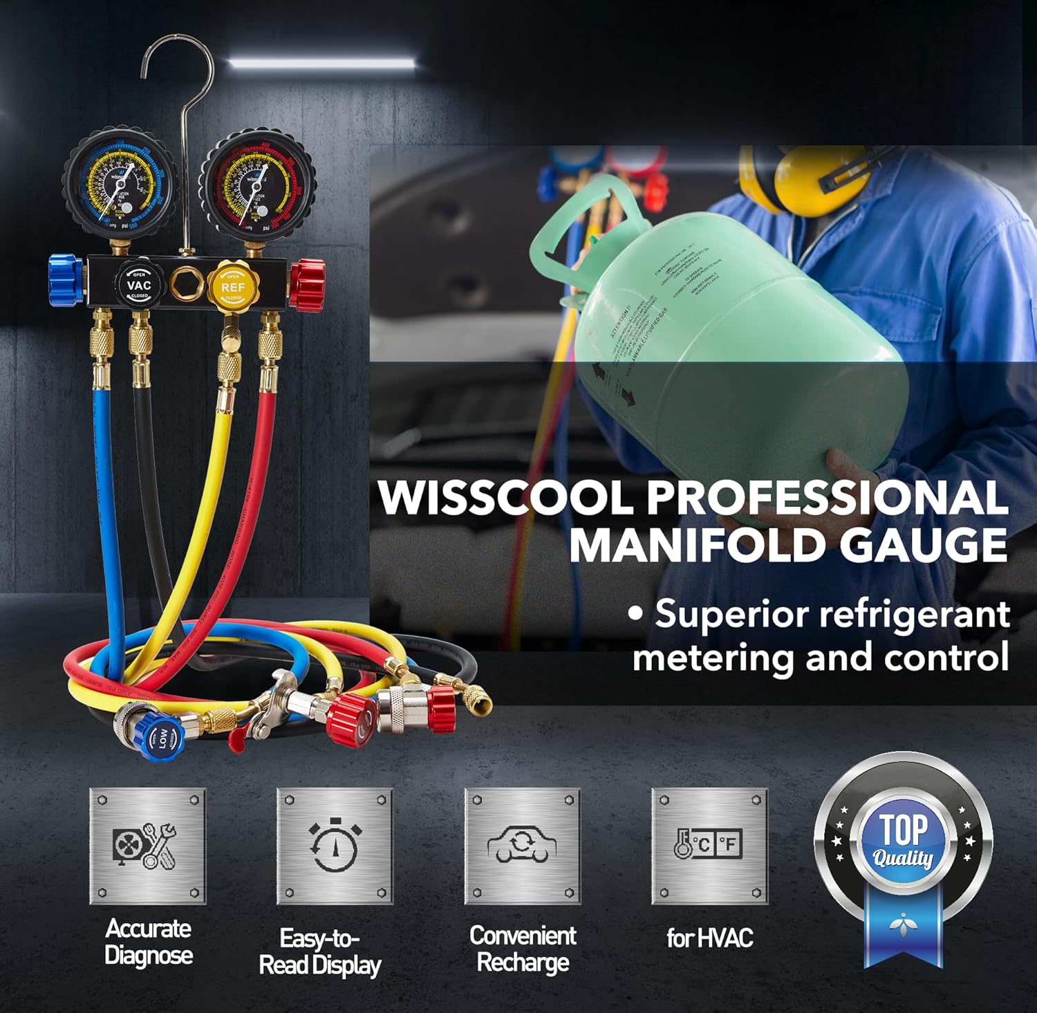 Professional AC Manifold Gauge Set for R410A R134A R22 HVAC Charging 2 Professional AC Manifold Gauge Set for R410A R134A R22 HVAC Charging - Image 2