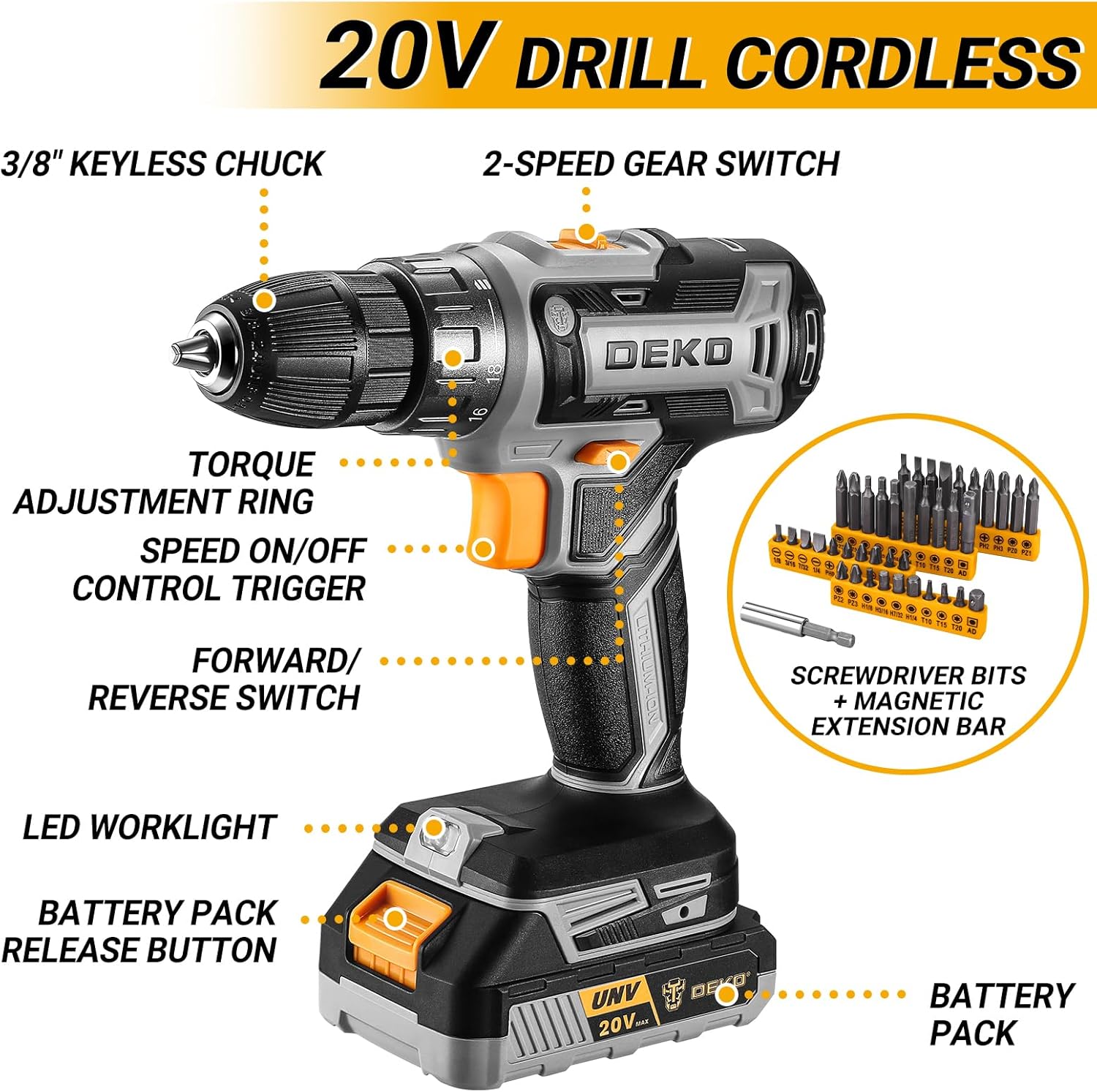 20V Cordless Drill Set: Power Electric Driver w/ Battery & Case 3 20V Cordless Drill Set: Power Electric Driver w/ Battery & Case - Image 3