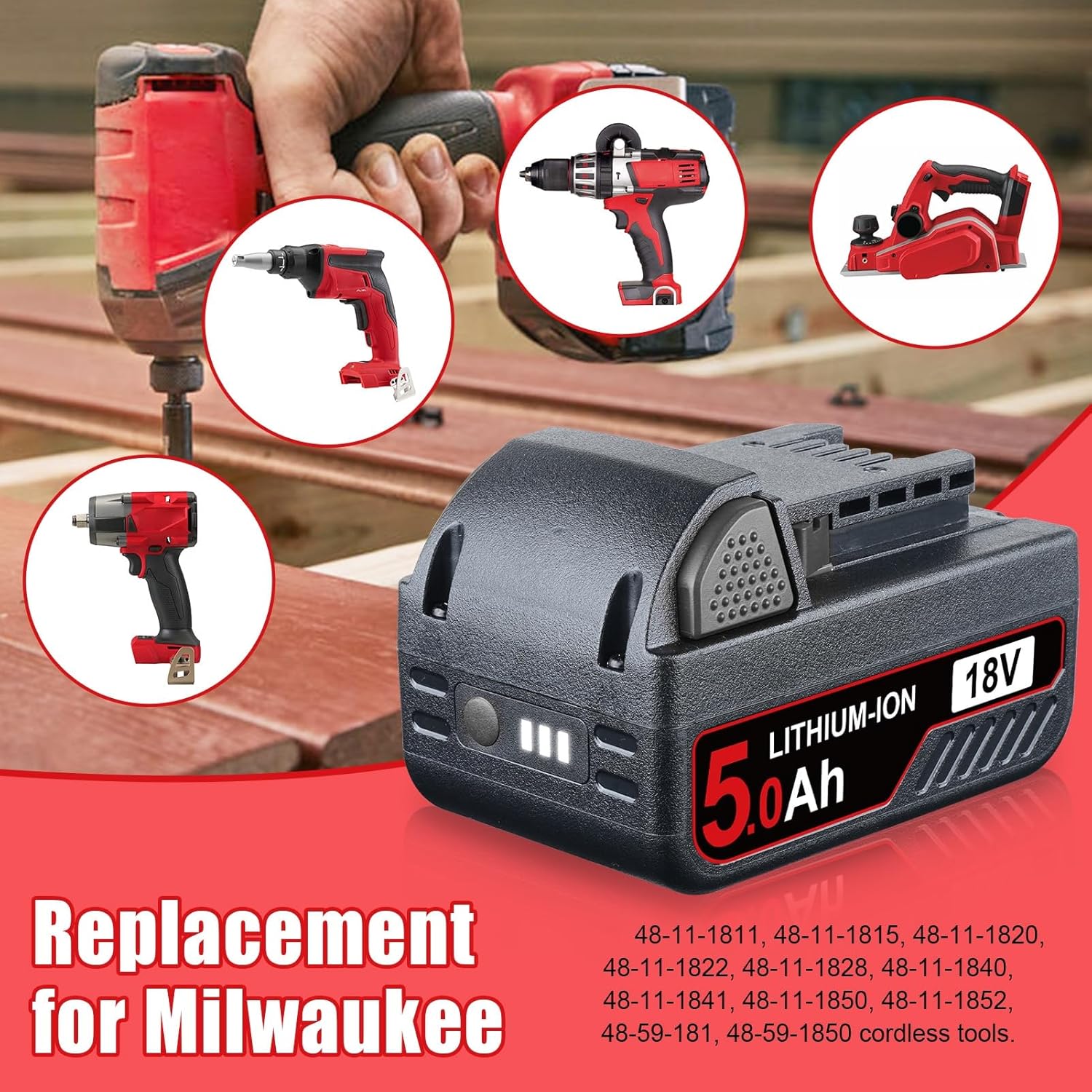 Milwaukee 18V 5.0Ah M18 Lithium-ion Battery Replacement 48-11-1850 5 Milwaukee 18V 5.0Ah M18 Lithium-ion Battery Replacement 48-11-1850 - Image 5