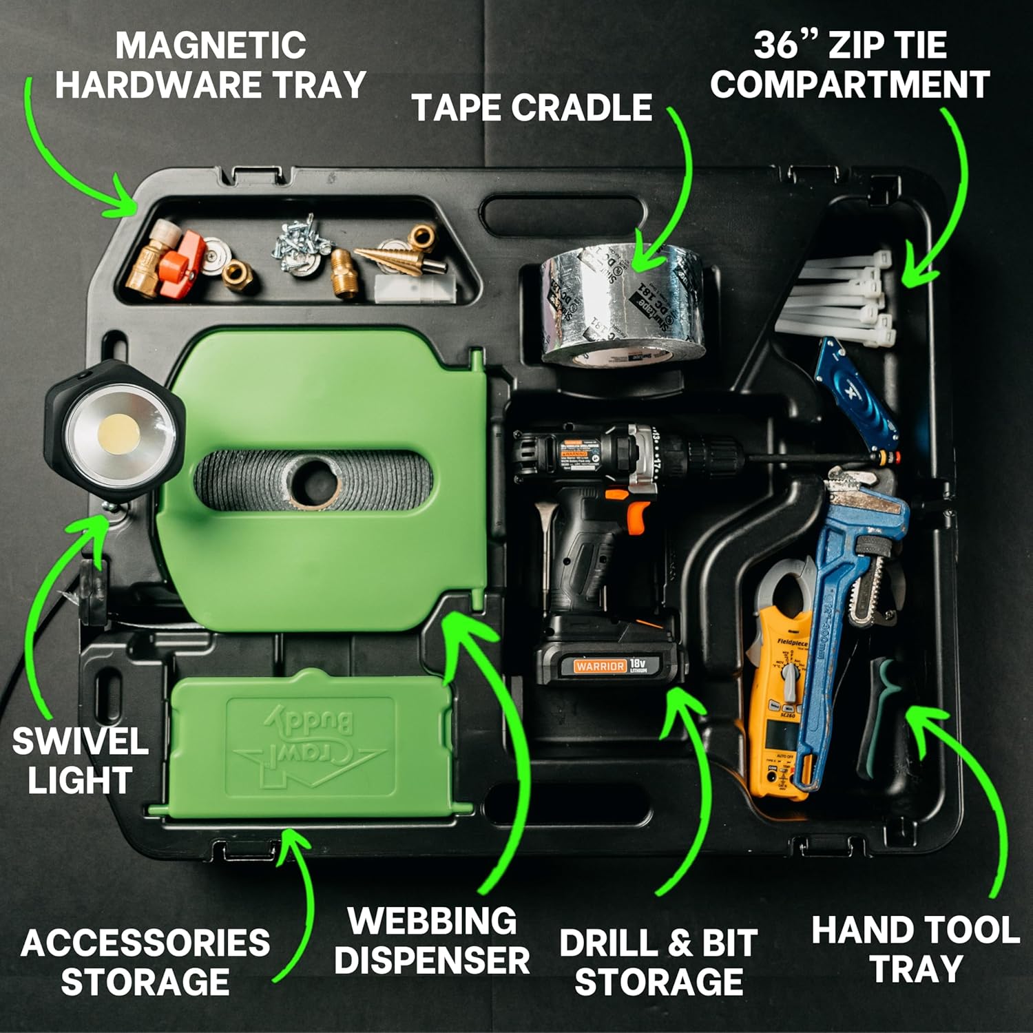 USA-Made Heavy Duty Tool Sled for Crawl Space | Patented Tradesman Carrier with Swivel Light 2 USA-Made Heavy Duty Tool Sled for Crawl Space | Patented Tradesman Carrier with Swivel Light - Image 2