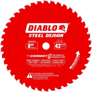 Diablo Steel Demon Cermet II Saw Blade for Thick Metal - 8" Diameter, 42 TCG Teeth, 5/8" Arbor, .075" Kerf, 0° Hook Angle, .063" Plate, 4300 Max RPM - D0842CF