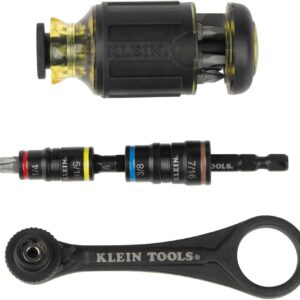 Klein Tools 85515HD 3-Piece Tool Set, Mini-Ratchet, 12-in-1 Impact Stubby Multi-Bit Driver and 5-in-1 SAE Impact Socket Set, Tools for Tight Spaces