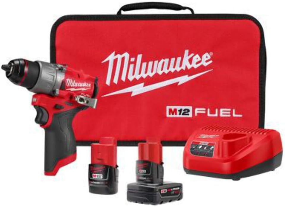 Milwaukee M12 FUEL 12V Brushless 1/2" Hammer Drill Driver Kit with Compact Power 1 Milwaukee Electric - M12 Fuel. 1/2 Hammer Drill-Driver KIT