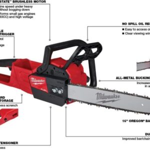 Milwaukee M18 FUEL 16″ Cordless Chainsaw | Powerful Brushless Electric Saw | Tool Only