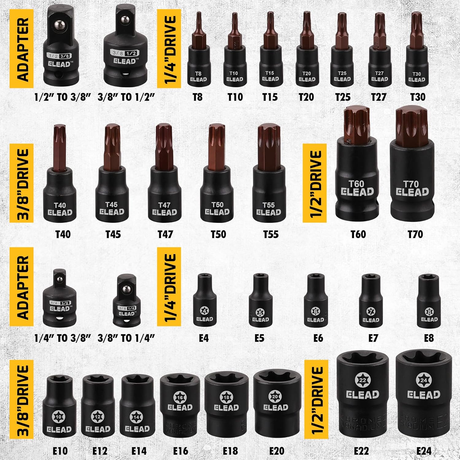 Professional Torx Bit Socket Set 31-PC | Complete T8-T70 & E4-E24 Mechanic Tool 5 Professional Torx Bit Socket Set 31-PC | Complete T8-T70 & E4-E24 Mechanic Tool - Image 5