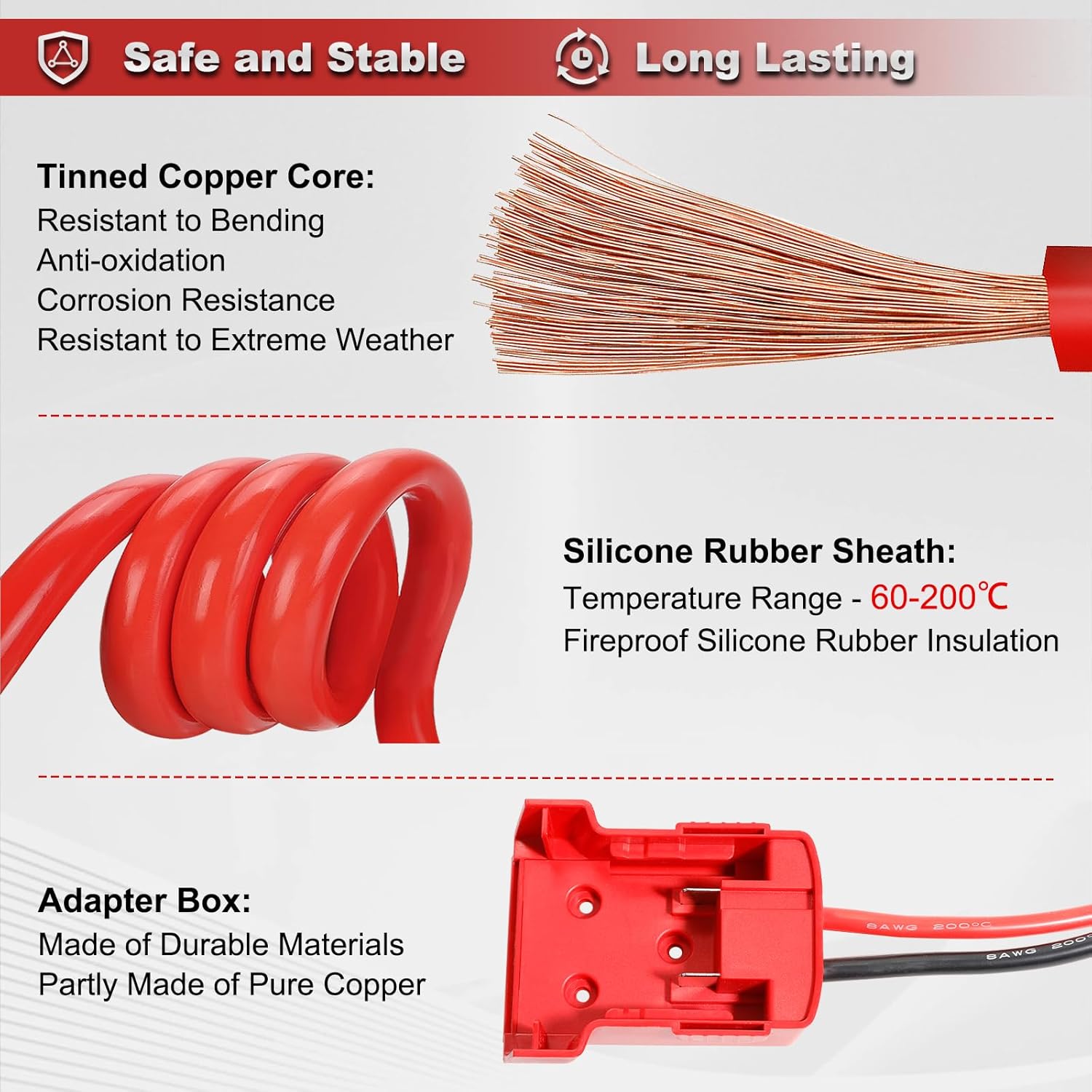 Heavy-Duty M18 Battery Jumper Cables, 3.9ft 8AWG Professional Automotive Booster Clamps 4 Heavy-Duty M18 Battery Jumper Cables, 3.9ft 8AWG Professional Automotive Booster Clamps - Image 4
