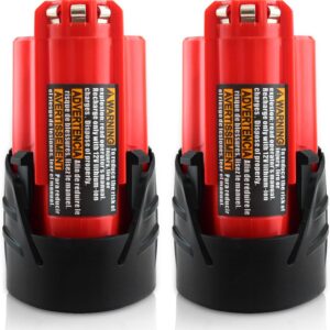 2-Pack 12 Volt 3000mAh Lithium Replacement for Milwaukee 12V Battery Compatible with Milwaukee 12 Volt Battery 48-11-2411 48-11-2420 48-11-2401 48-11-2402 48-11-2401 Cordless Tools (Red)