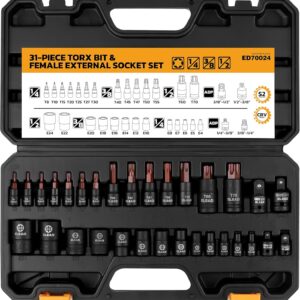 31-Piece Torx Bit Socket Set: Premium CR-V & S2 Alloy Steel, Star T8-T70 & E-Torx E4-E24, High Torque Laser Marked for Automotive Mechanic