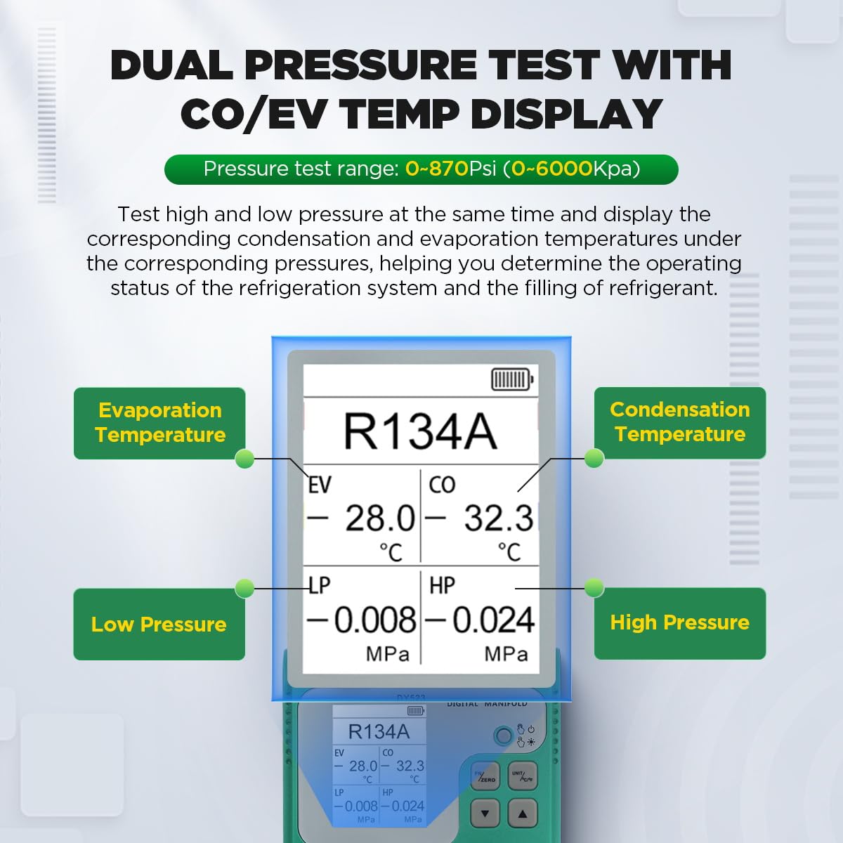 Professional HVAC Digital Manifold Gauge Set R134A R410A Refrigeration Tool 5 Professional HVAC Digital Manifold Gauge Set R134A R410A Refrigeration Tool - Image 5