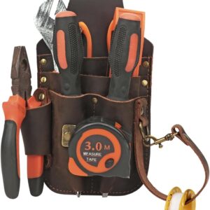 Premium Leather Electrician Tool Belt Pouch | 5 Pockets | Tape Holder | Work Gear