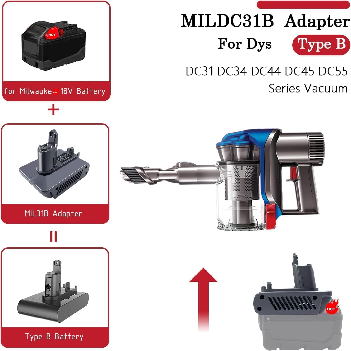 Dyson-Milwaukee Battery Adapter: DC34/44/45 Vacuum Power Converter M18 3 Dyson-Milwaukee Battery Adapter: DC34/44/45 Vacuum Power Converter M18 - Image 3