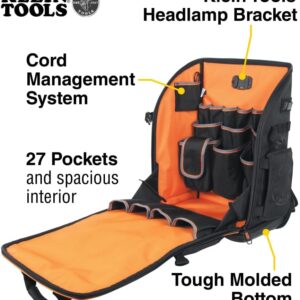Klein Pro Station Backpack: 27-Pocket Electrician Organizer w/Molded Base