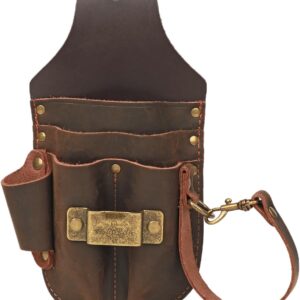 TOURBON Leather Electrician Holster Tape Thong 3 Inch Tunnel Loop Multipurpose Maintenance Tool Pouch 5 Pockets with Tape Holder for Belt