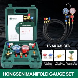 Hong Sen Pro HVAC AC Gauge Set HS-M01 5FT Hoses for R134A/R22/R1234YF