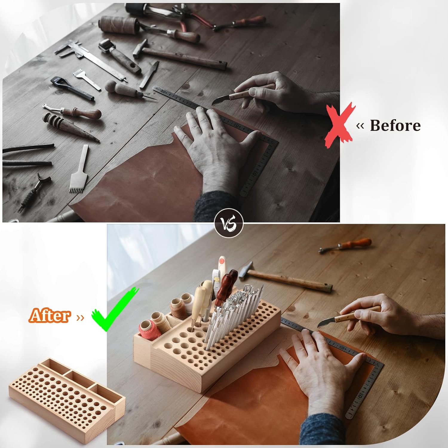 Leather Craft Organizer: Wooden Tool Holder Rack with 98 Storage Holes 4 Leather Craft Organizer: Wooden Tool Holder Rack with 98 Storage Holes - Image 4