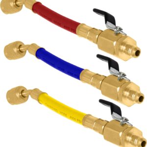 HVAC R-410A Charging Hoses 3-Pack | 7in 1/4in Ball Valve Refrigerant Lines