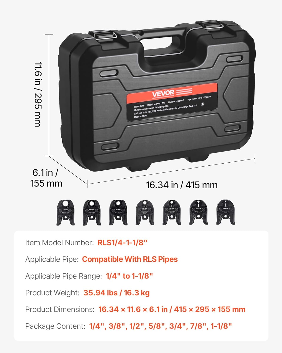 VEVOR Copper Pipe Press Jaws Set | 7PCS 1/4"-1-1/8" | HVAC/R Tool Accessory 7 VEVOR Copper Pipe Press Jaws Set | 7PCS 1/4"-1-1/8" | HVAC/R Tool Accessory - Image 7