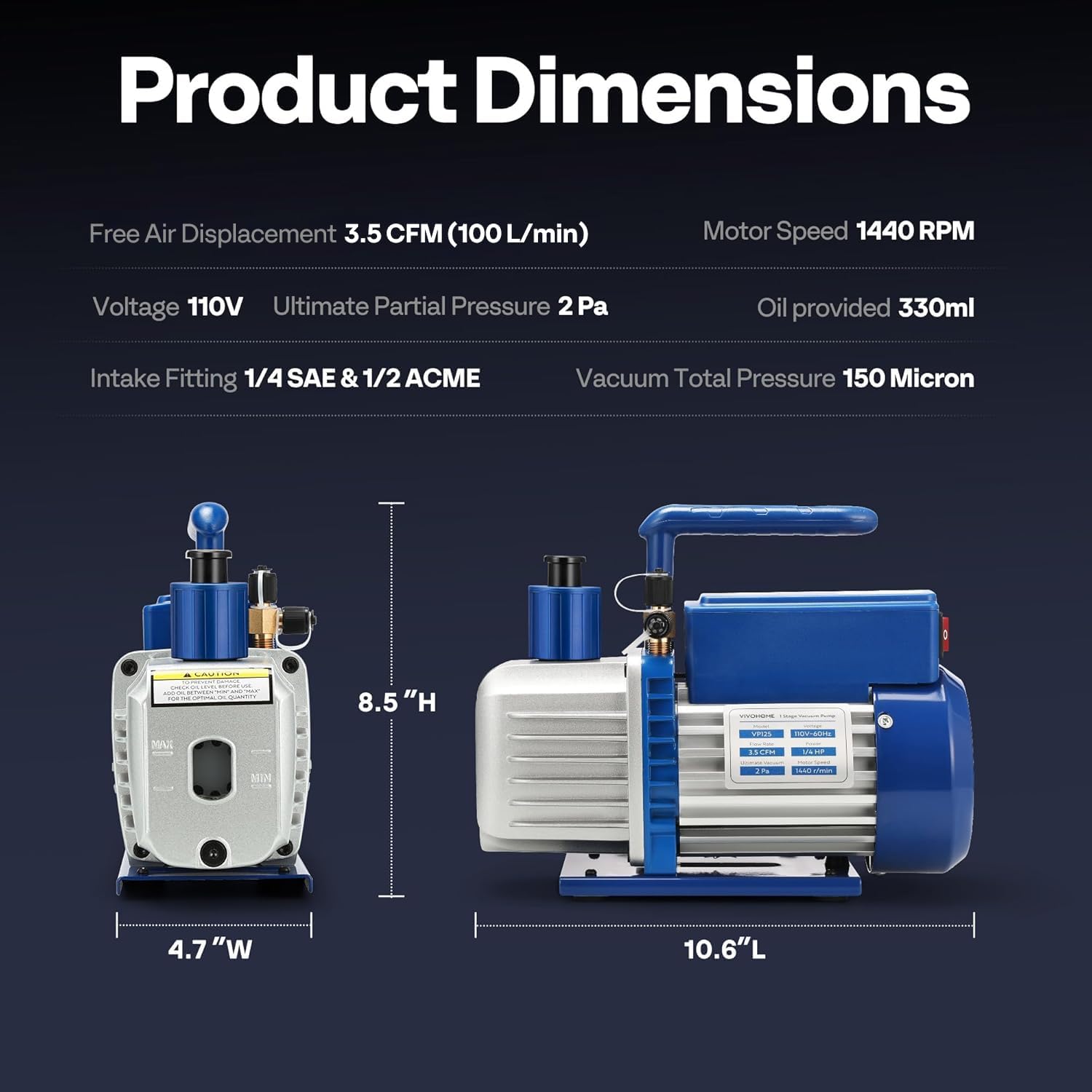 VIVOHOME 1/4 HP AC Vacuum Pump for R32 R410a Refrigeration Maintenance 7 VIVOHOME 1/4 HP AC Vacuum Pump for R32 R410a Refrigeration Maintenance - Image 7