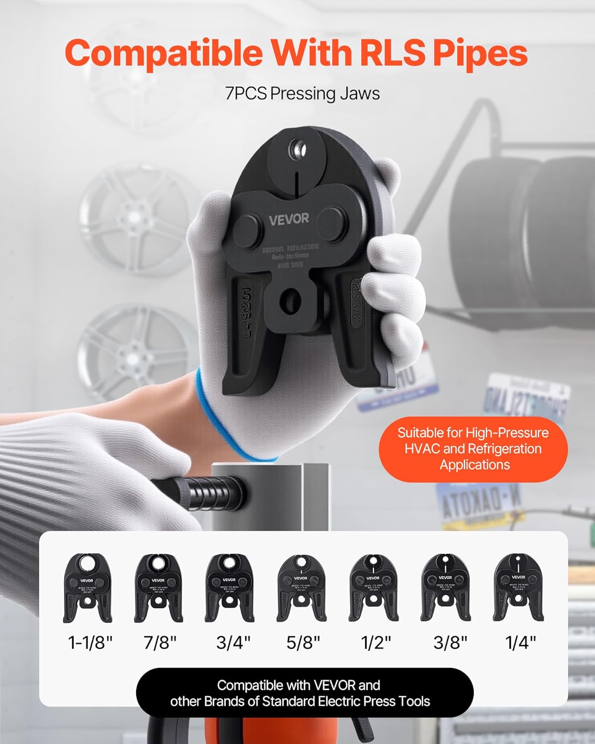 VEVOR Copper Pipe Press Jaws Set | 7PCS 1/4"-1-1/8" | HVAC/R Tool Accessory 2 VEVOR Copper Pipe Press Jaws Set | 7PCS 1/4"-1-1/8" | HVAC/R Tool Accessory - Image 2