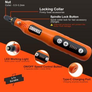 Professional Rotary Tool Kit: 72 Accessories, 5-Speed Cordless Craft Grinder LED Light