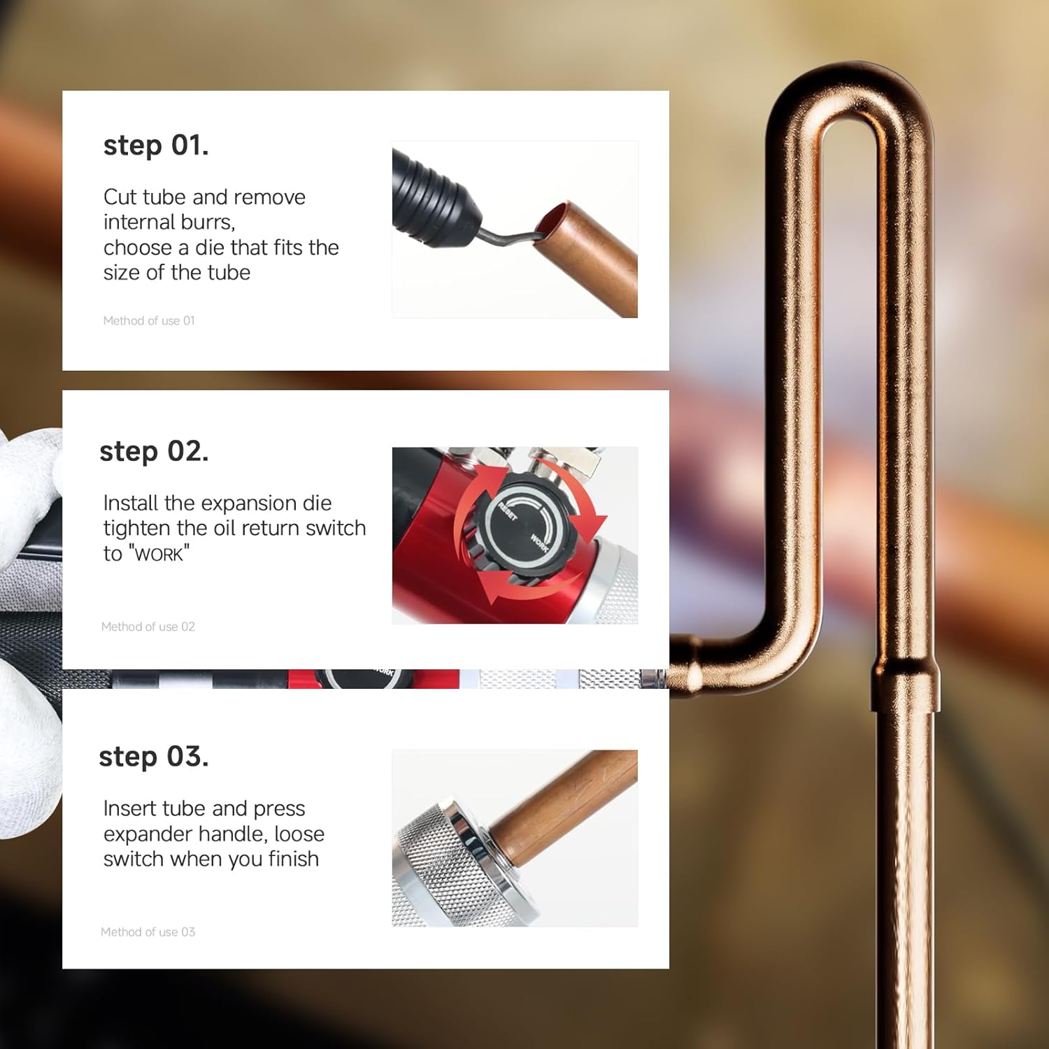 HVAC Hydraulic Tube Expander Kit: 7-Size Copper Pipe Swaging Tool Set 5 HVAC Hydraulic Tube Expander Kit: 7-Size Copper Pipe Swaging Tool Set - Image 5