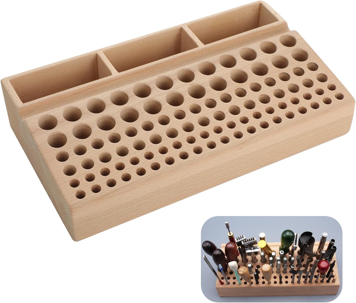 Leather Craft Organizer: Wooden Tool Holder Rack with 98 Storage Holes 1 Joyibay 2 PCS Wooden Leather Tool Holders, Wooden Leather Craft Tools Rack Stand with 98 Holes, Wooden Leather Tools Storage Box for Hole Punch Leather Tools