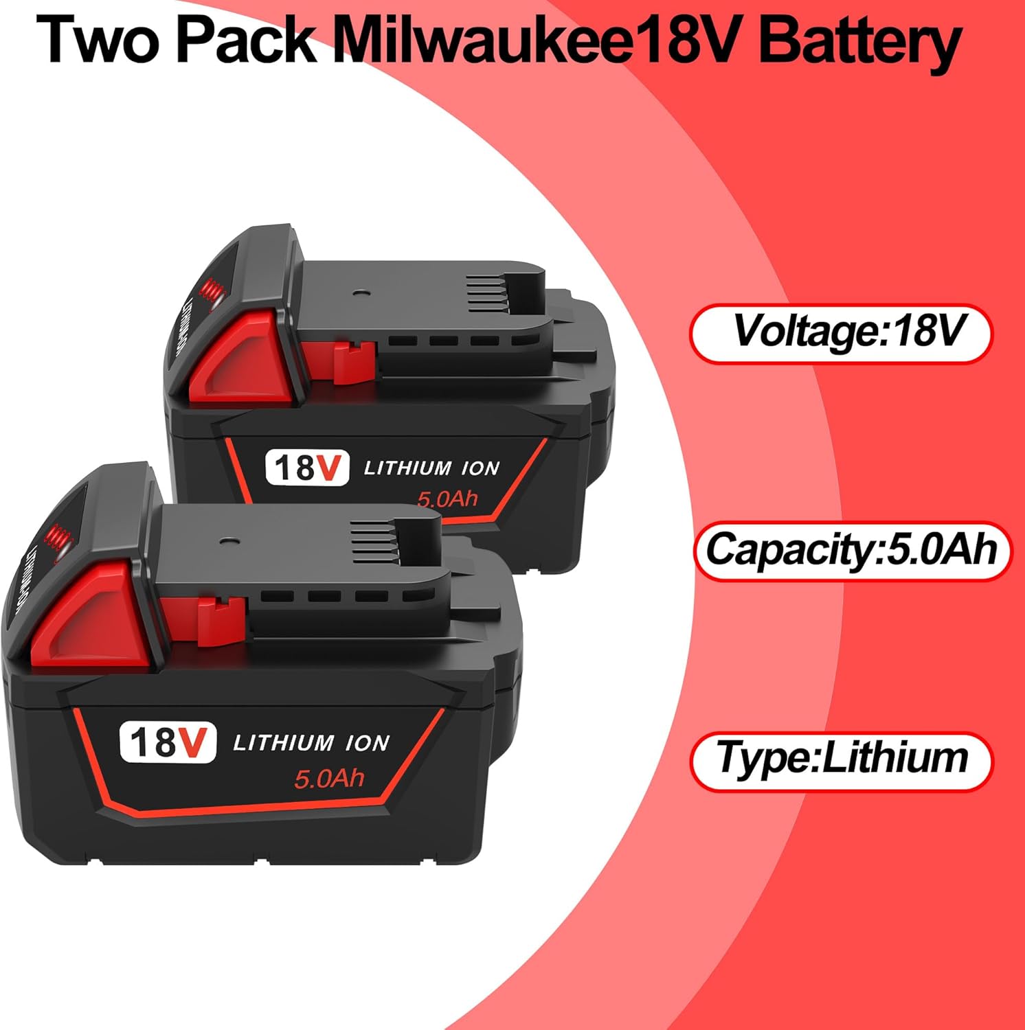 2-Pack Milwaukee M18 Compatible 18V Li-Ion Battery for Power Tools 2 2-Pack Milwaukee M18 Compatible 18V Li-Ion Battery for Power Tools - Image 2