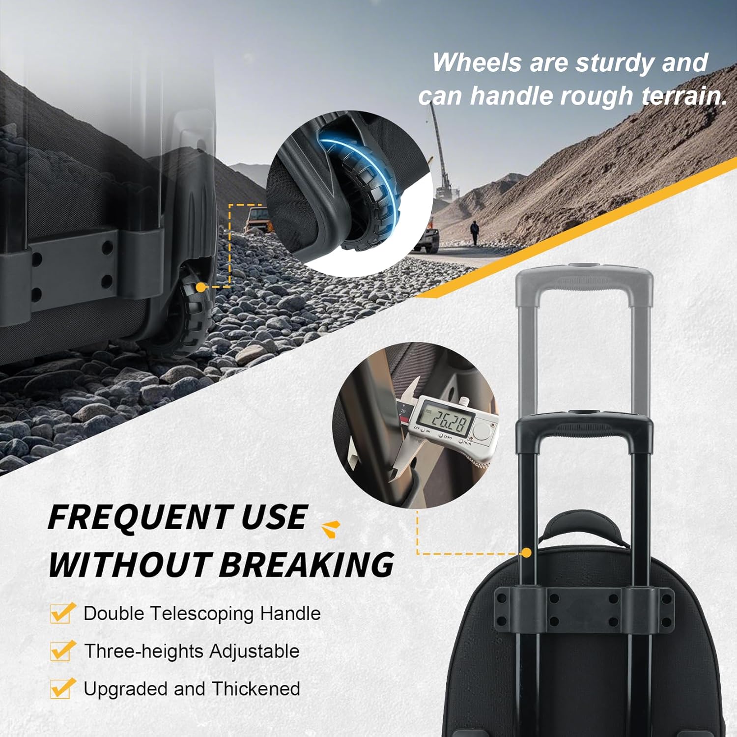 Heavy Duty Wheeled Tool Bag: 35 Pockets, Telescopic Handle, Yellow Professional Grade 2 Heavy Duty Wheeled Tool Bag: 35 Pockets, Telescopic Handle, Yellow Professional Grade - Image 2