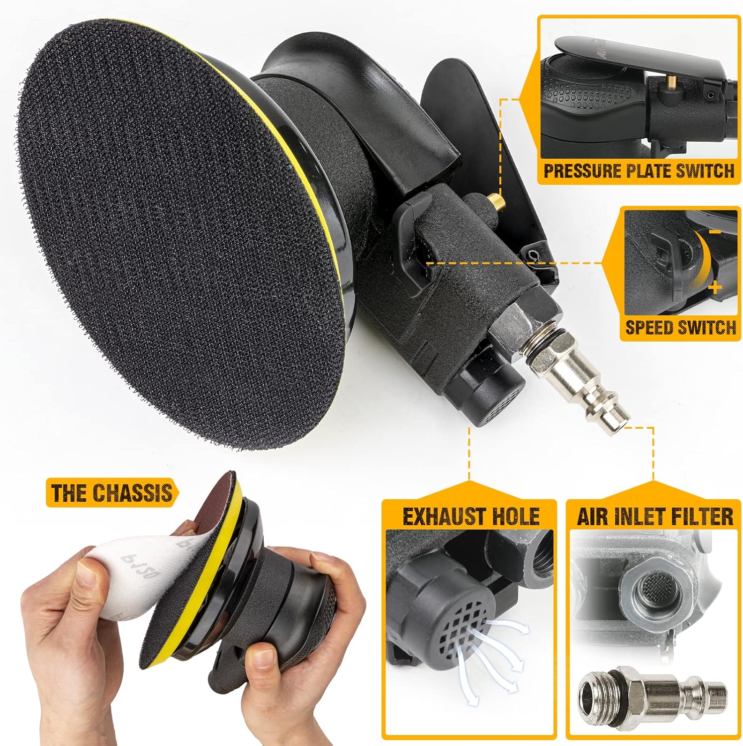 Professional 6" Dual-Action Air Sander - Auto Body & Wood Polishing Tool 2 Professional 6" Dual-Action Air Sander - Auto Body & Wood Polishing Tool - Image 2