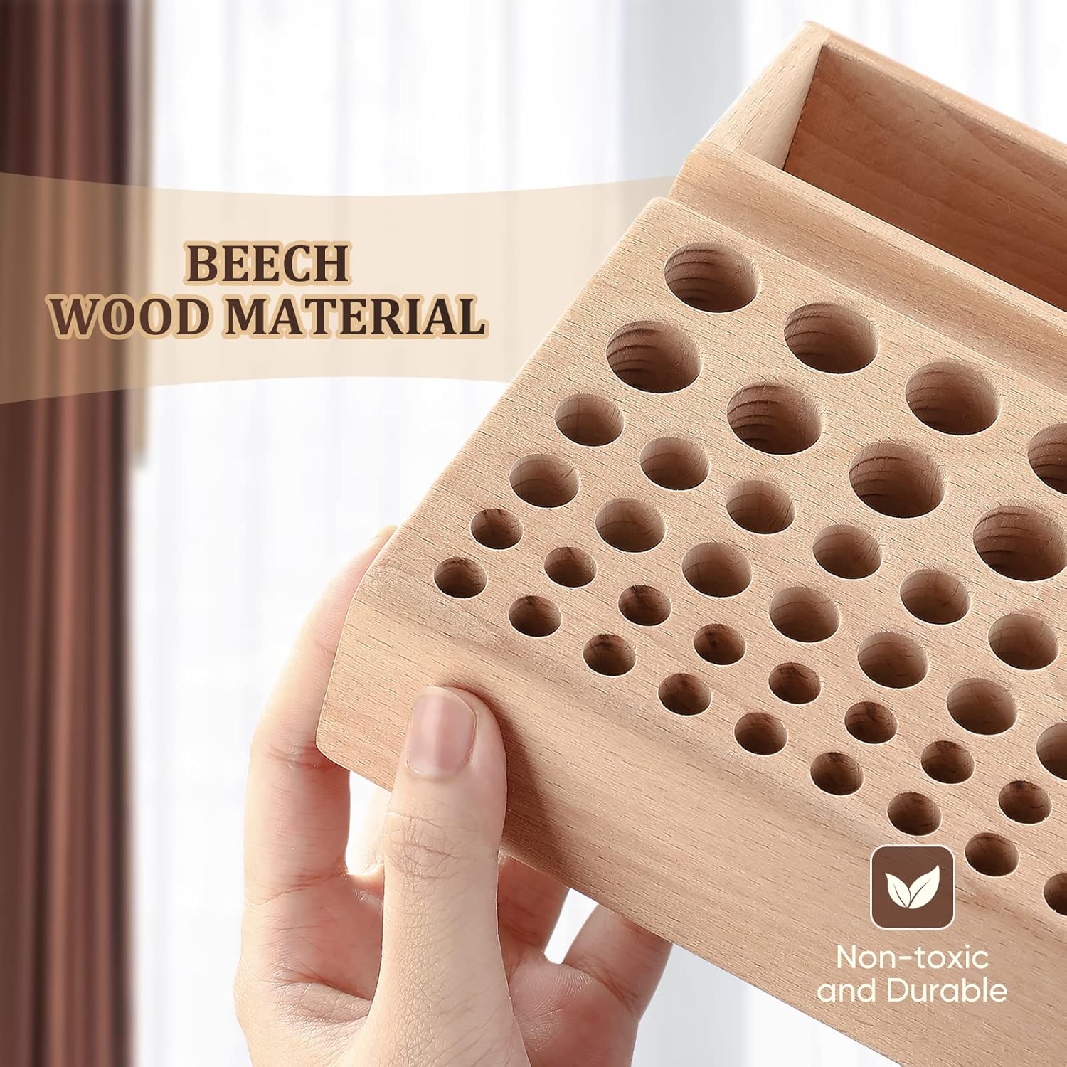 Leather Craft Organizer: Wooden Tool Holder Rack with 98 Storage Holes 3 Leather Craft Organizer: Wooden Tool Holder Rack with 98 Storage Holes - Image 3