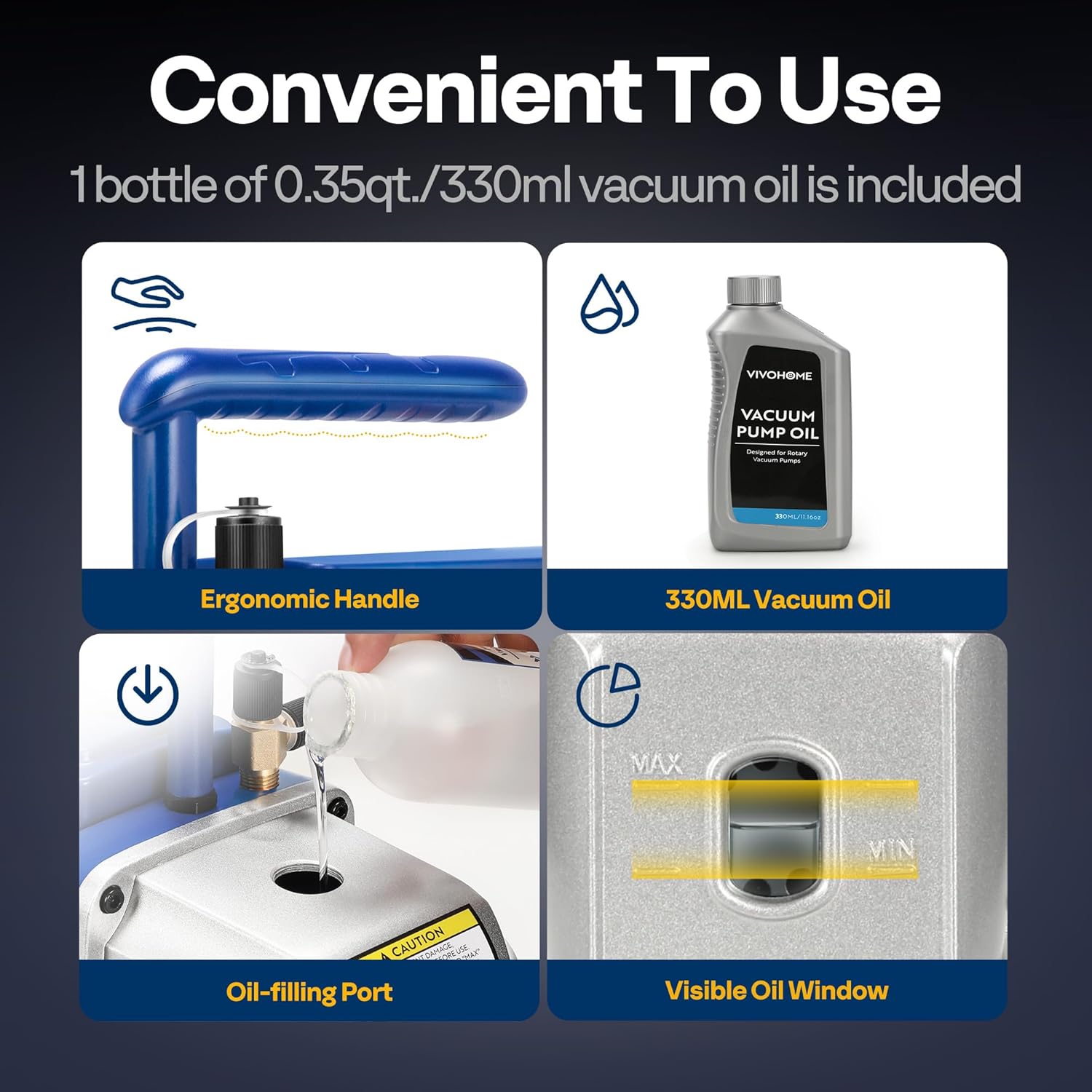 VIVOHOME 1/4 HP AC Vacuum Pump for R32 R410a Refrigeration Maintenance 4 VIVOHOME 1/4 HP AC Vacuum Pump for R32 R410a Refrigeration Maintenance - Image 4