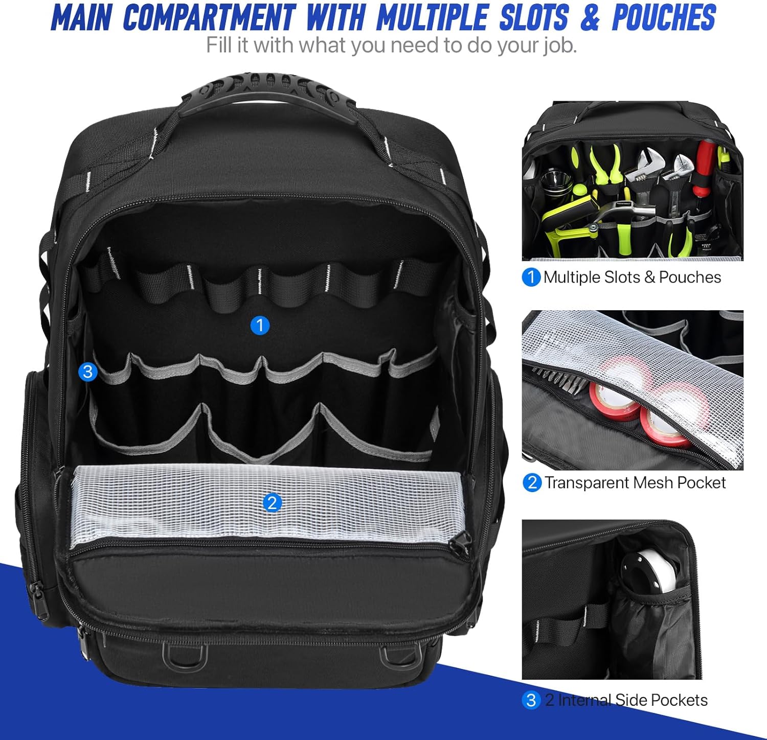 Ultimate Tool Backpack: Heavy Duty 3-Pouch Storage Bag for Pro Tradesmen 3 Ultimate Tool Backpack: Heavy Duty 3-Pouch Storage Bag for Pro Tradesmen - Image 3