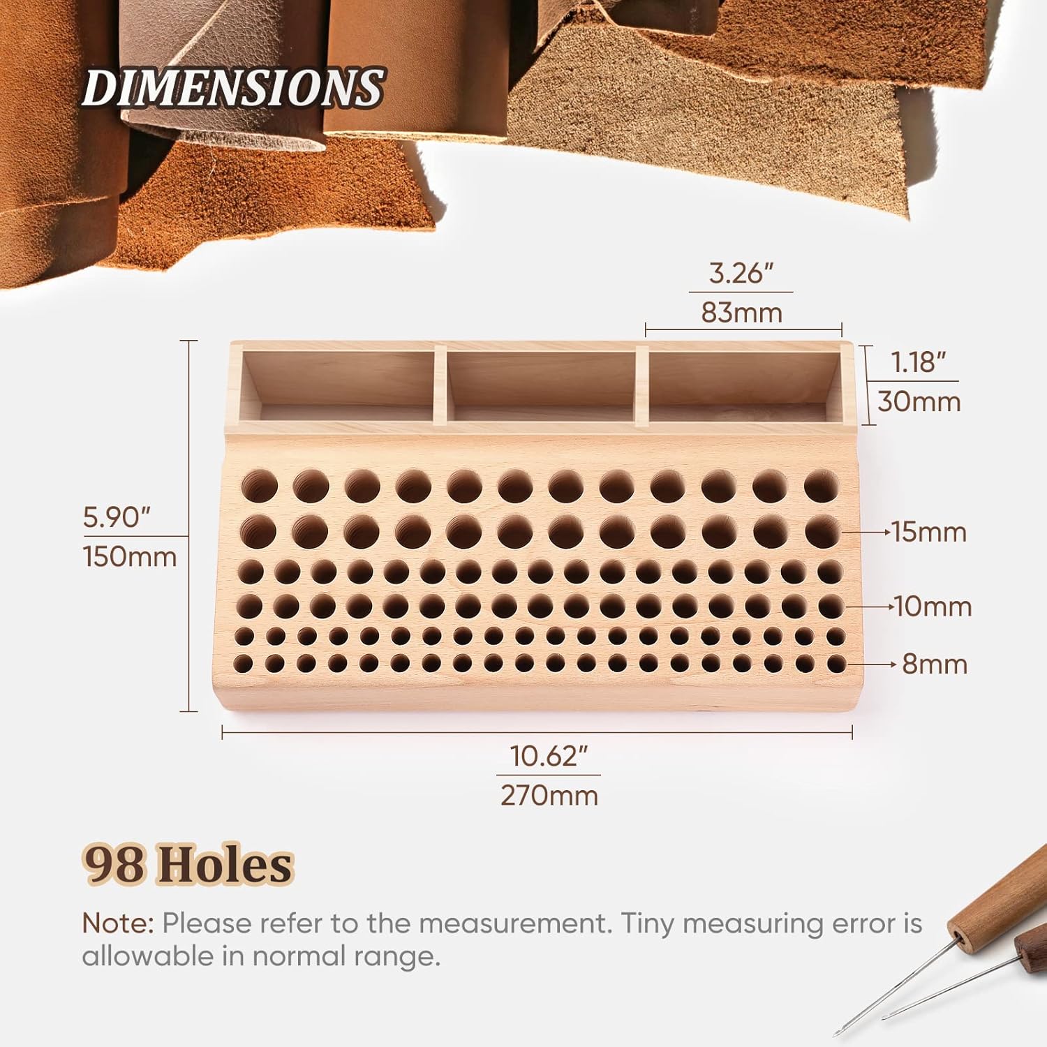 Leather Craft Organizer: Wooden Tool Holder Rack with 98 Storage Holes 6 Leather Craft Organizer: Wooden Tool Holder Rack with 98 Storage Holes - Image 6