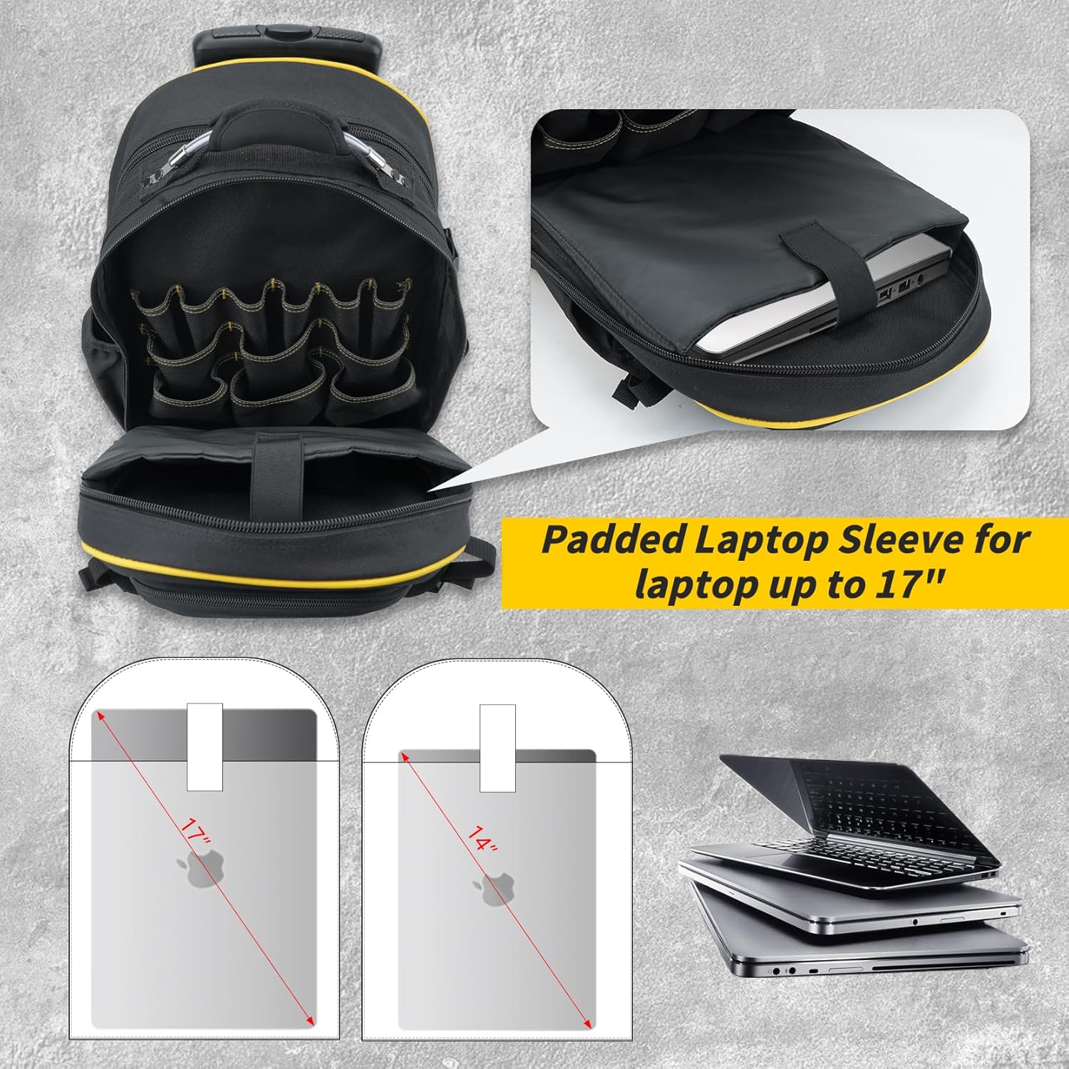 Heavy Duty Wheeled Tool Bag: 35 Pockets, Telescopic Handle, Yellow Professional Grade 4 Heavy Duty Wheeled Tool Bag: 35 Pockets, Telescopic Handle, Yellow Professional Grade - Image 4