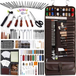 BAGERLA 315PCS Leather Craft Tools, Upgraded Leather Tools for Working with Custom Storage Bag Cutting Mat Stamping Punching Groover Carving Binding Grinding Cutting Tooling Kit