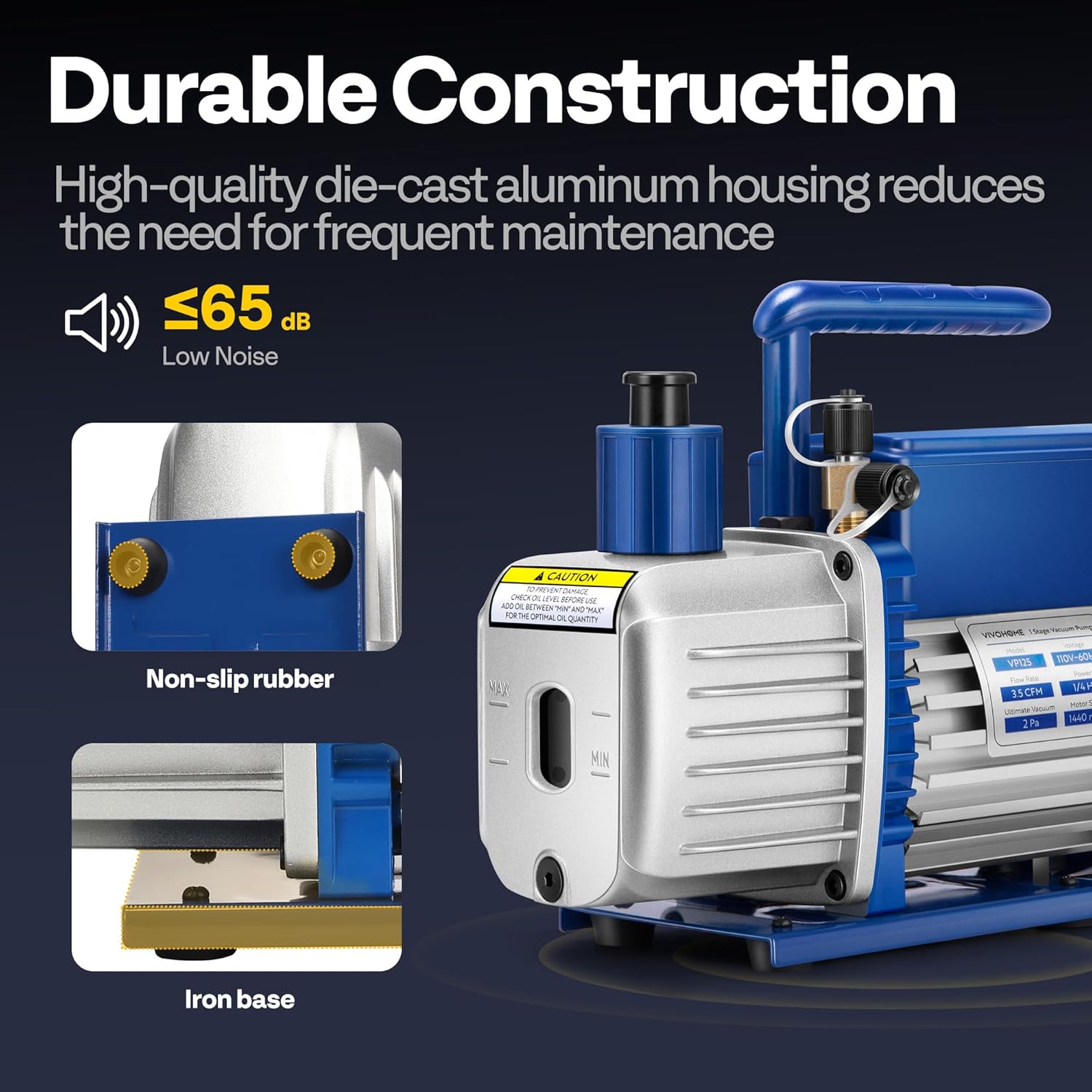 VIVOHOME 1/4 HP AC Vacuum Pump for R32 R410a Refrigeration Maintenance 5 VIVOHOME 1/4 HP AC Vacuum Pump for R32 R410a Refrigeration Maintenance - Image 5