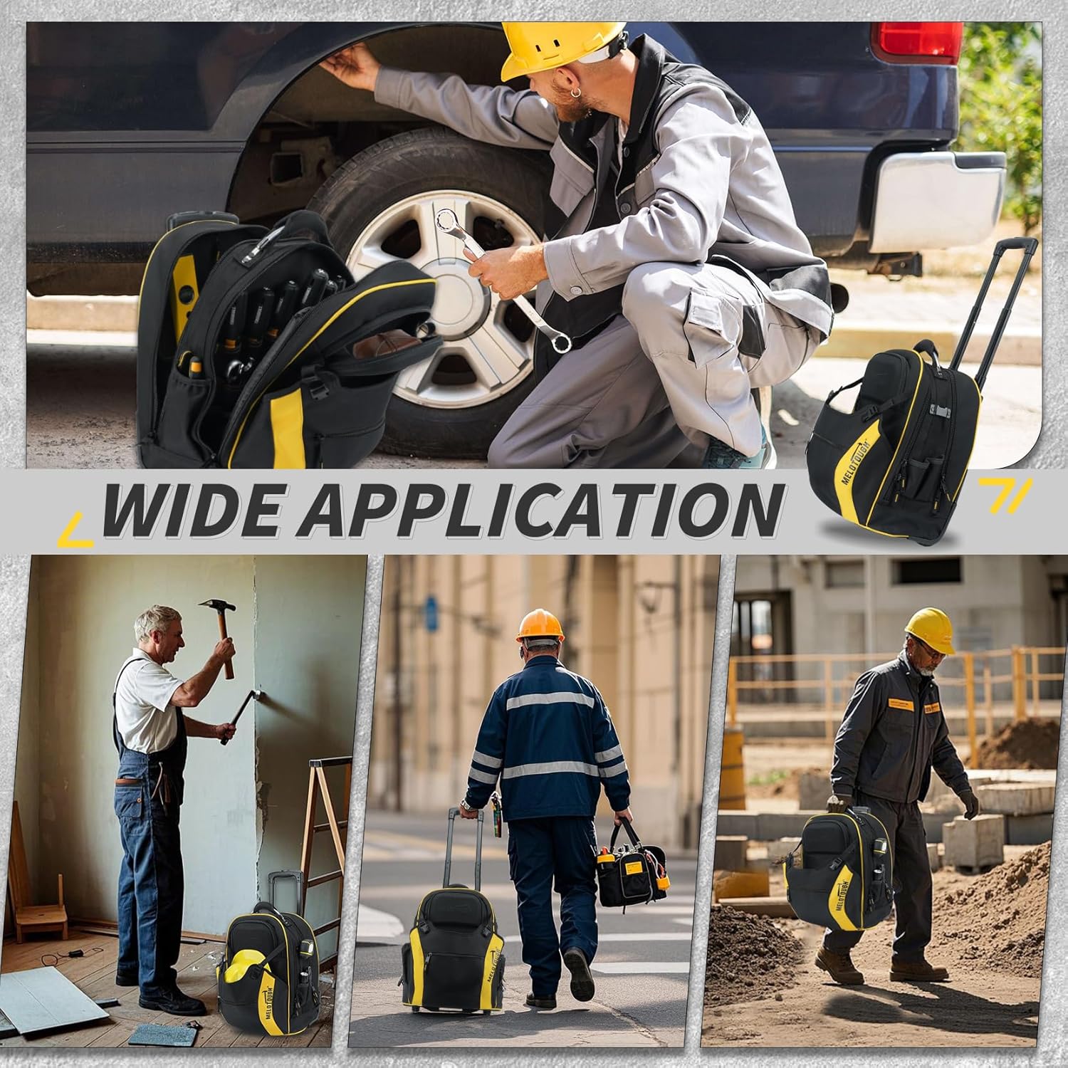 Heavy Duty Wheeled Tool Bag: 35 Pockets, Telescopic Handle, Yellow Professional Grade 8 Heavy Duty Wheeled Tool Bag: 35 Pockets, Telescopic Handle, Yellow Professional Grade - Image 8