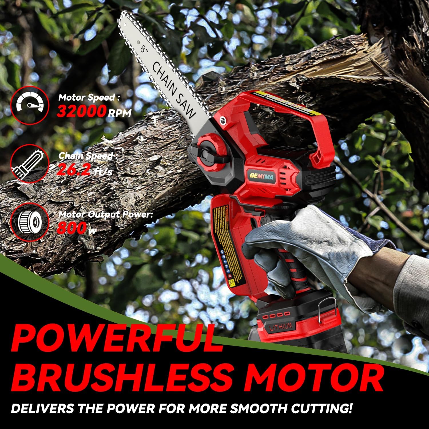 Cordless Mini Chainsaw 8/6" 2-in-1 Brushless Motor Wood Pruning Saw M18 2 Cordless Mini Chainsaw 8/6" 2-in-1 Brushless Motor Wood Pruning Saw M18 - Image 2