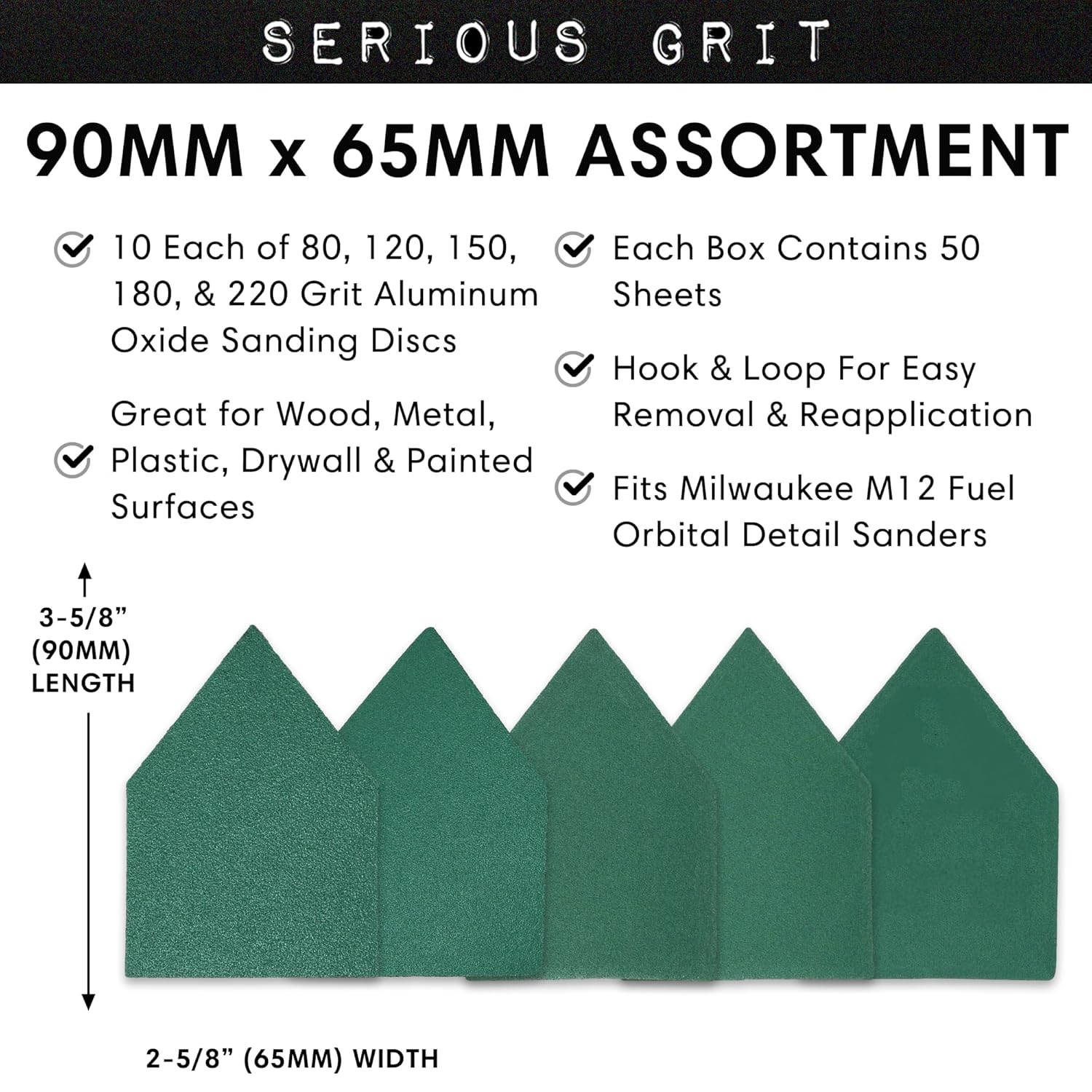 Milwaukee M12 Triangle Sanding Sheets 50pk | 5-Grit Assortment | Hook & Loop 3 Milwaukee M12 Triangle Sanding Sheets 50pk | 5-Grit Assortment | Hook & Loop - Image 3