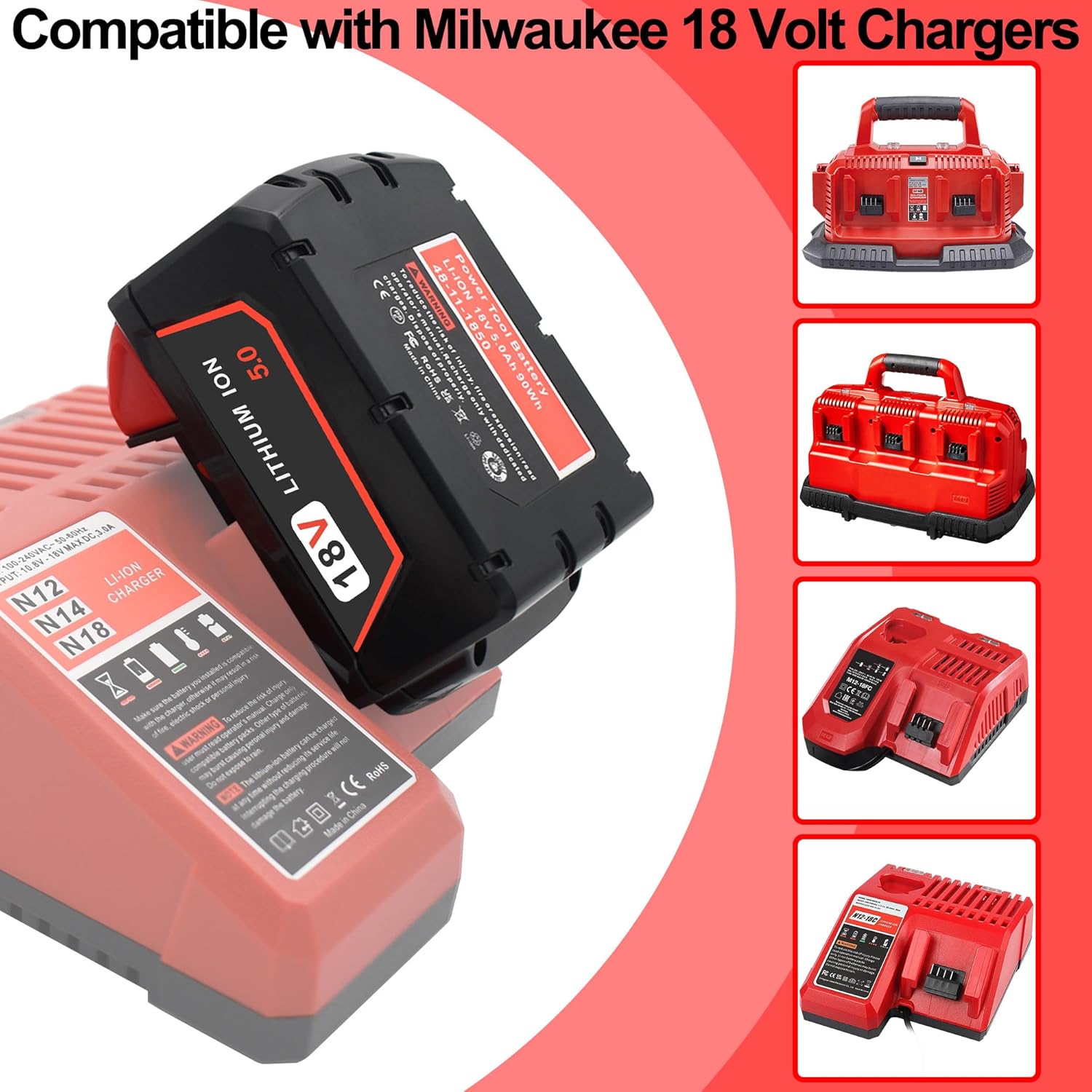 2-Pack Milwaukee M18 Compatible 18V Li-Ion Battery for Power Tools 4 2-Pack Milwaukee M18 Compatible 18V Li-Ion Battery for Power Tools - Image 4