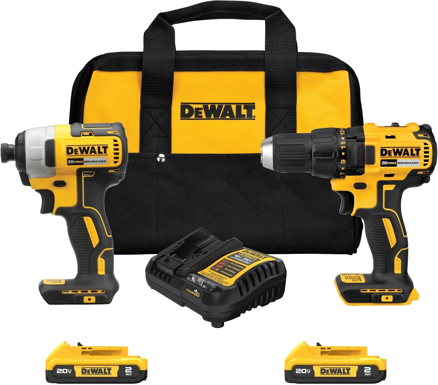 DEWALT 20V MAX Brushless Cordless Drill & Impact Driver Combo Kit, 2-Tool Set 1 DEWALT 20V MAX Cordless Drill, Impact Driver, 2-Tool Power Tool Combo Kit, Brushless Power Tool Set with 2 Batteries and Charger Included (DCK277D2)