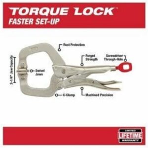 Milwaukee 6″ Torque Lock C-Clamp with Swivel Jaws | Heavy-Duty Locking Pliers